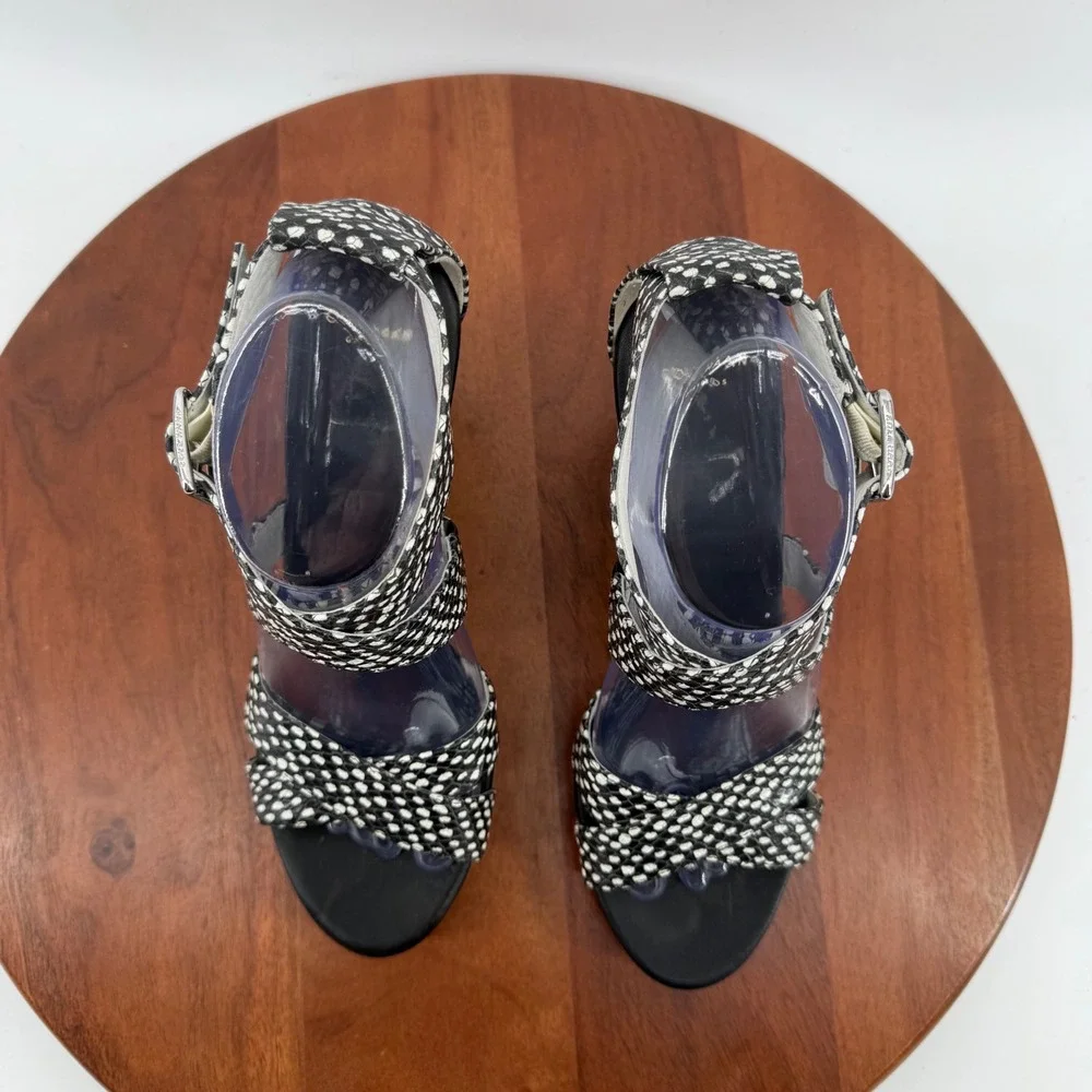Cole Haan Wedge Sandals Black White‎ Snakeskin Print Cork Grand.OS Womens 8B